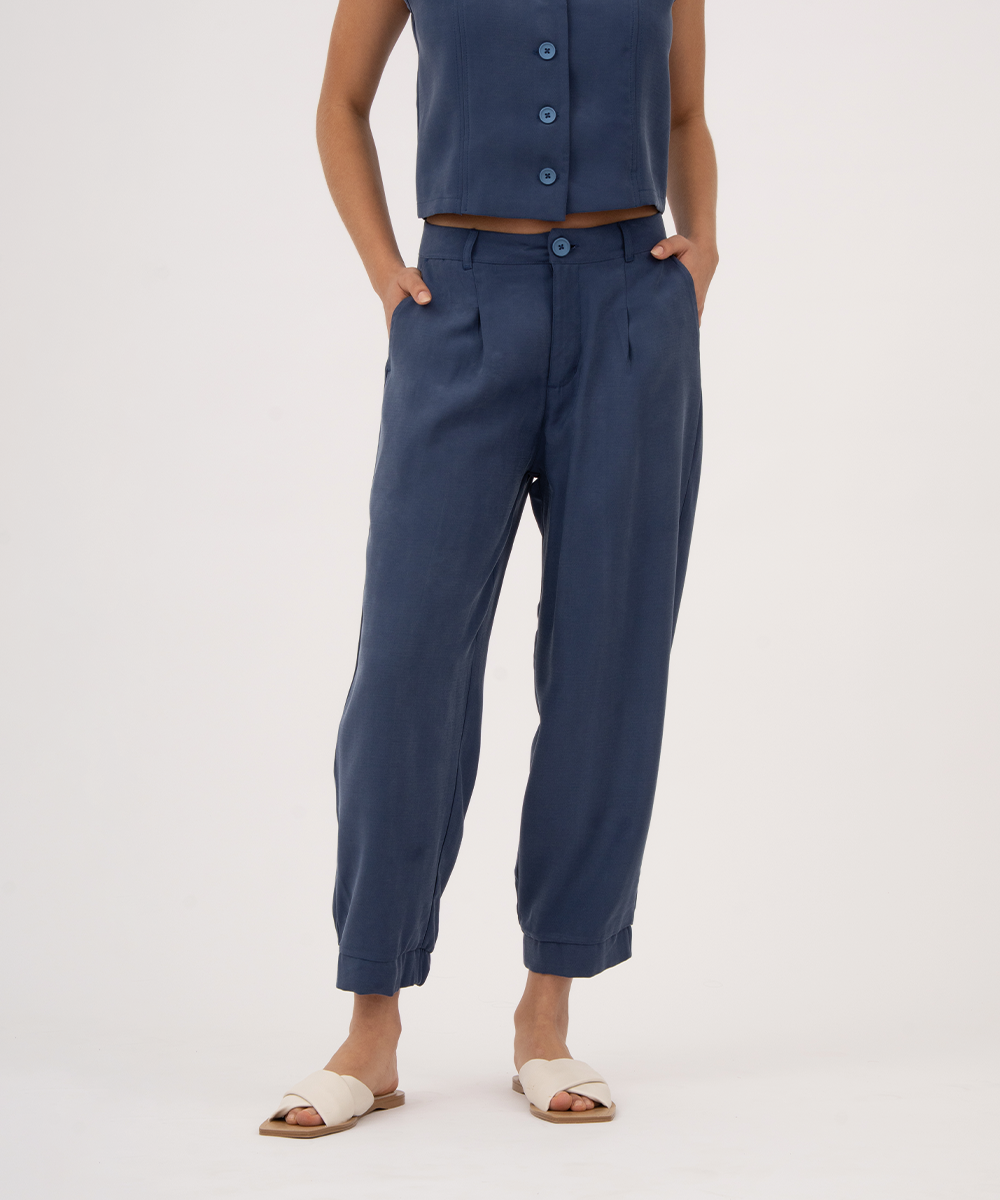 Pantalón bota con elástico AZUL