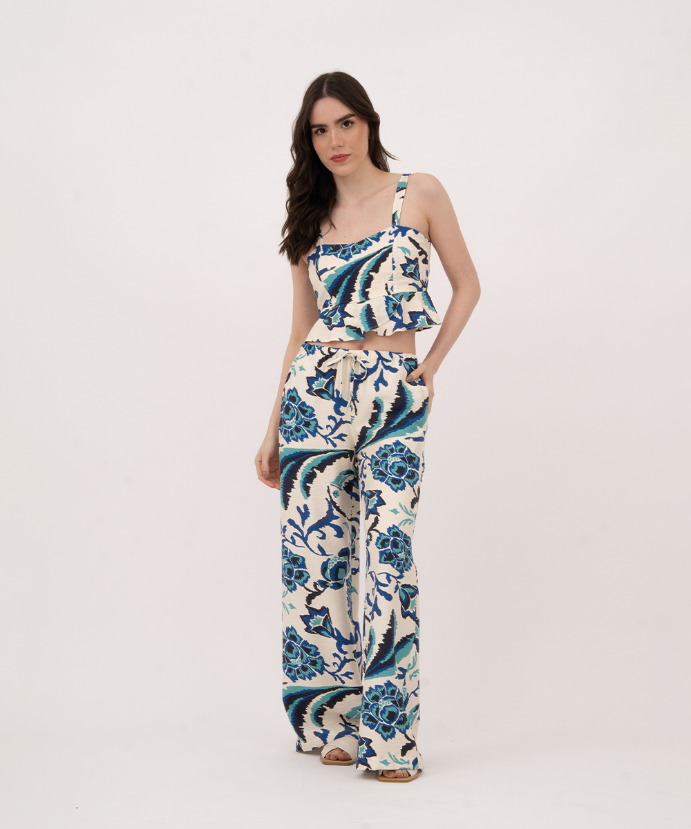 Pantalón resortado AZUL