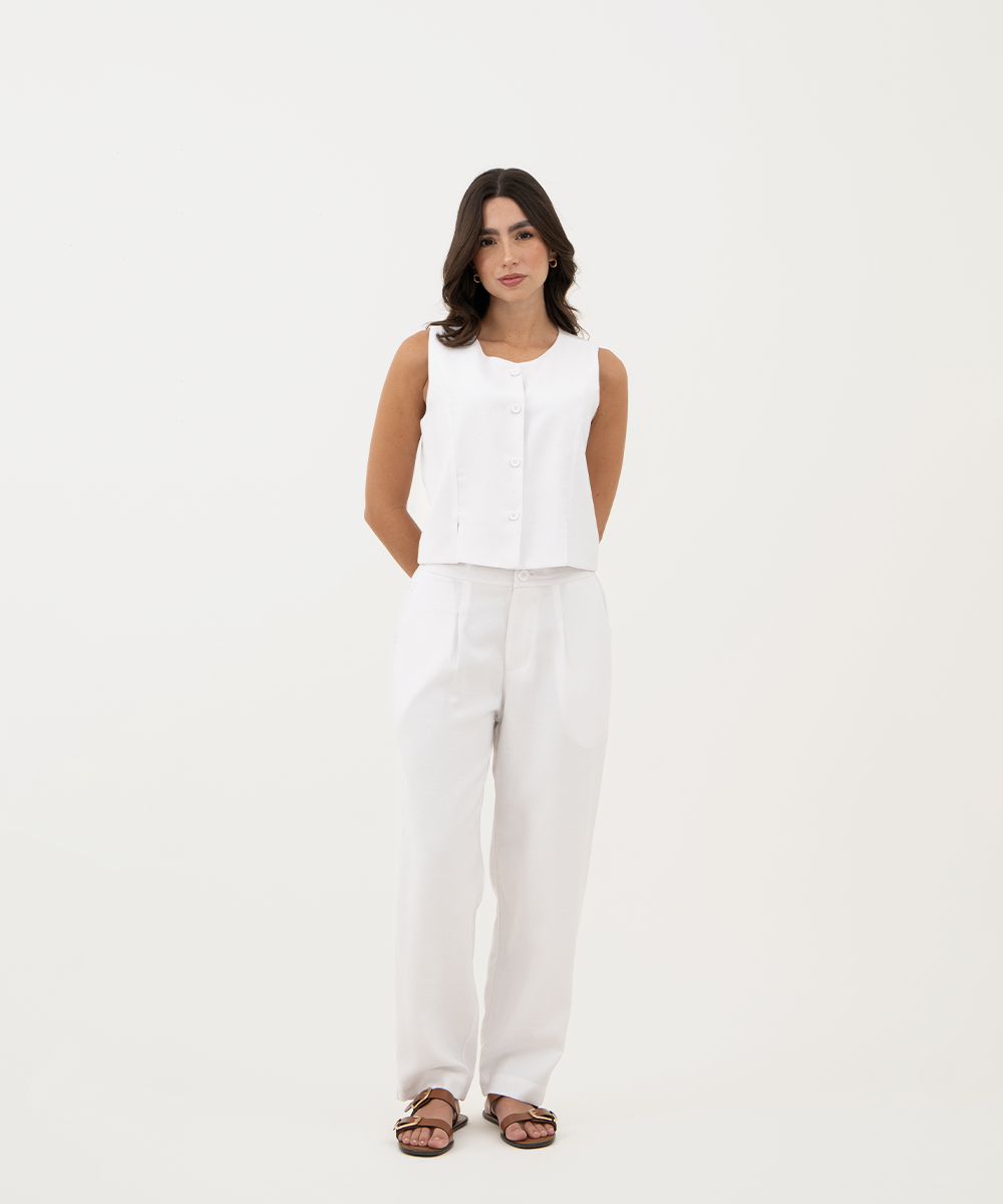 Pantalón tiro alto con elásticos BLANCO