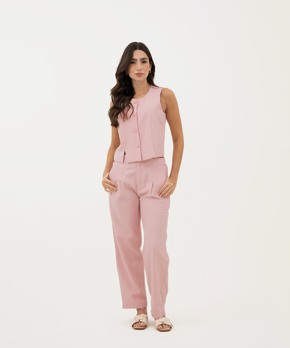 Pantalón tiro alto con elásticos ROSADO PASTEL