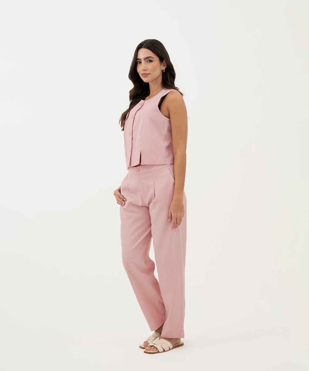 Pantalón tiro alto con elásticos ROSADO PASTEL