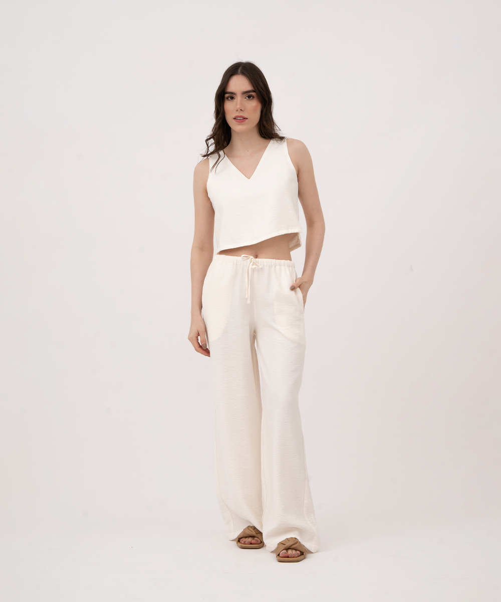 Pantalón resortado MARFIL