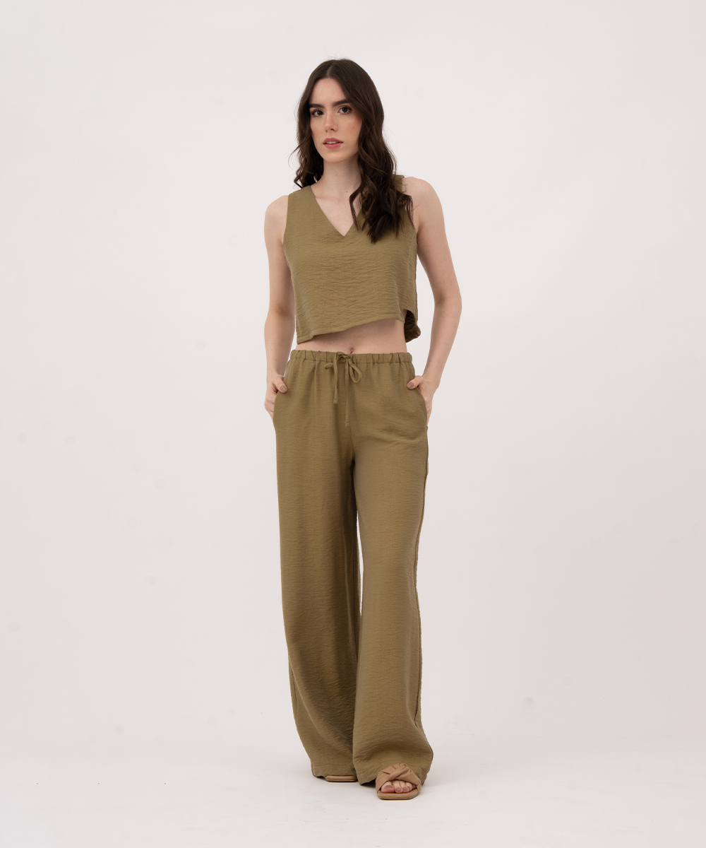 Pantalón resortado VERDE OLIVA