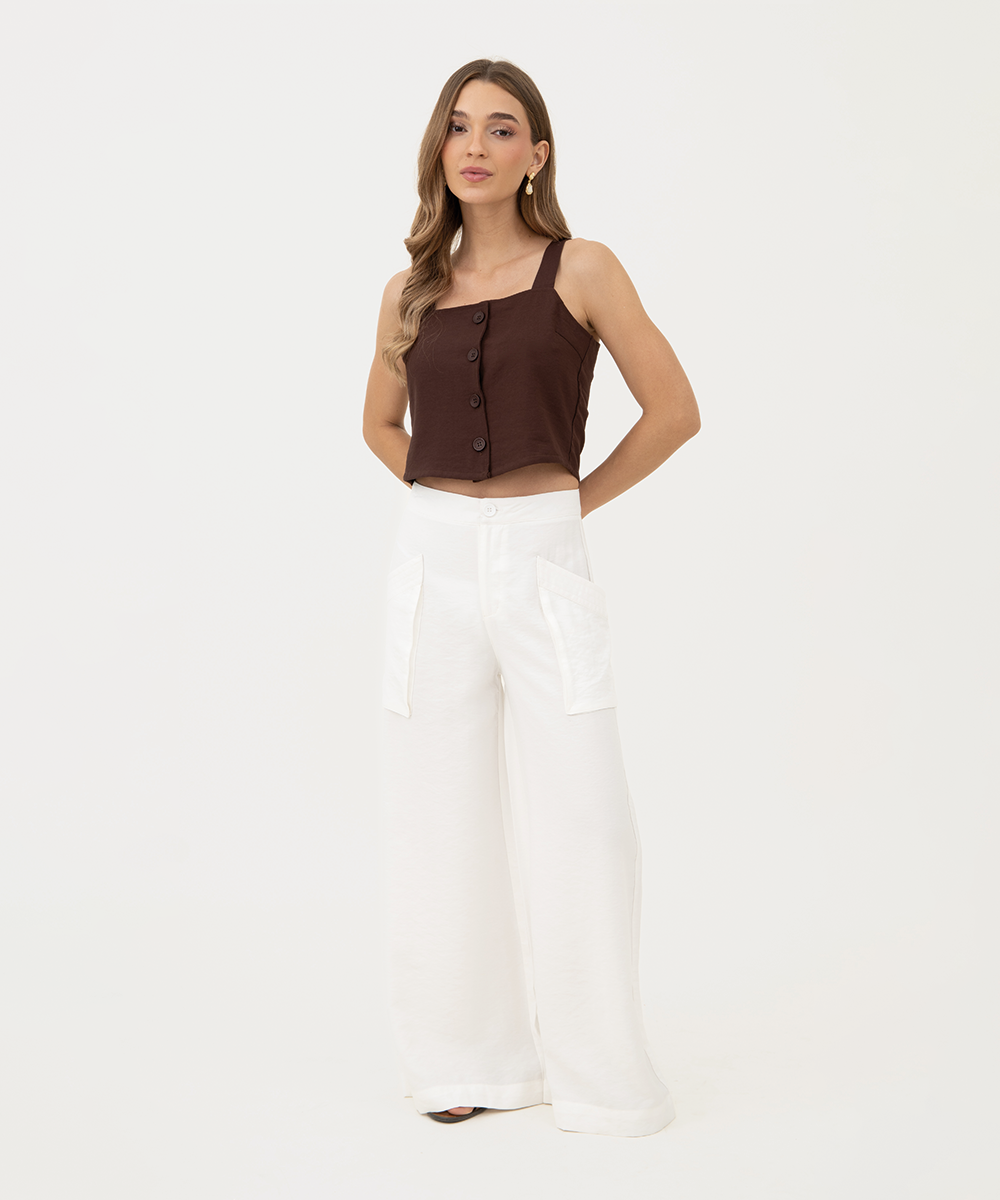 Pantalón tiro alto bolsillos BLANCO