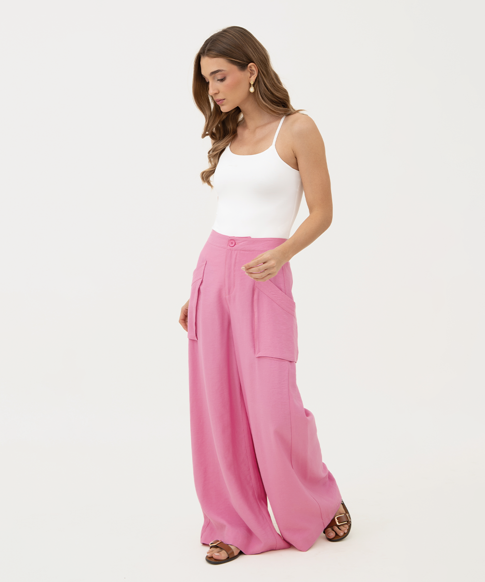Pantalón tiro alto bolsillos ROSADO