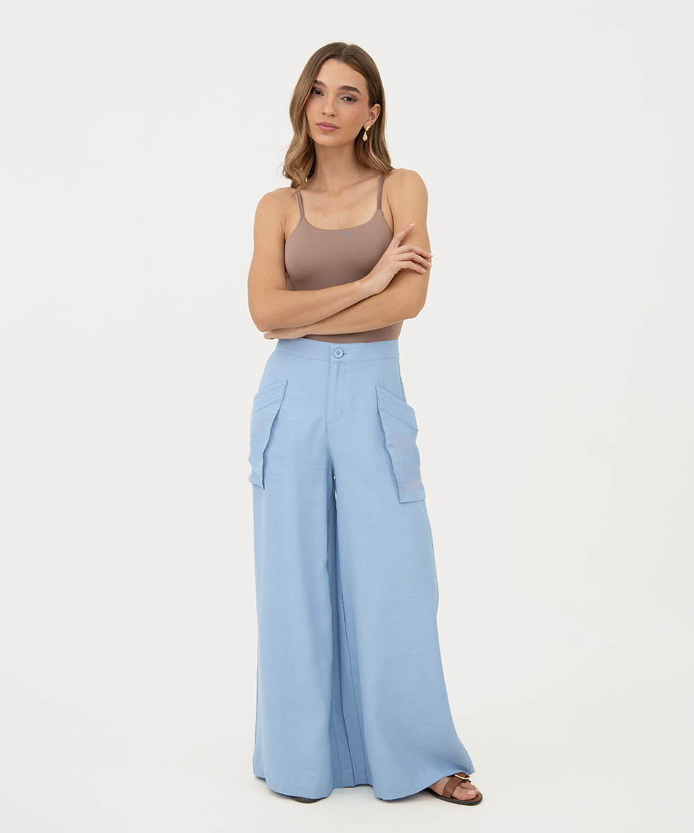 Pantalón tiro alto bolsillos AZUL CIELO