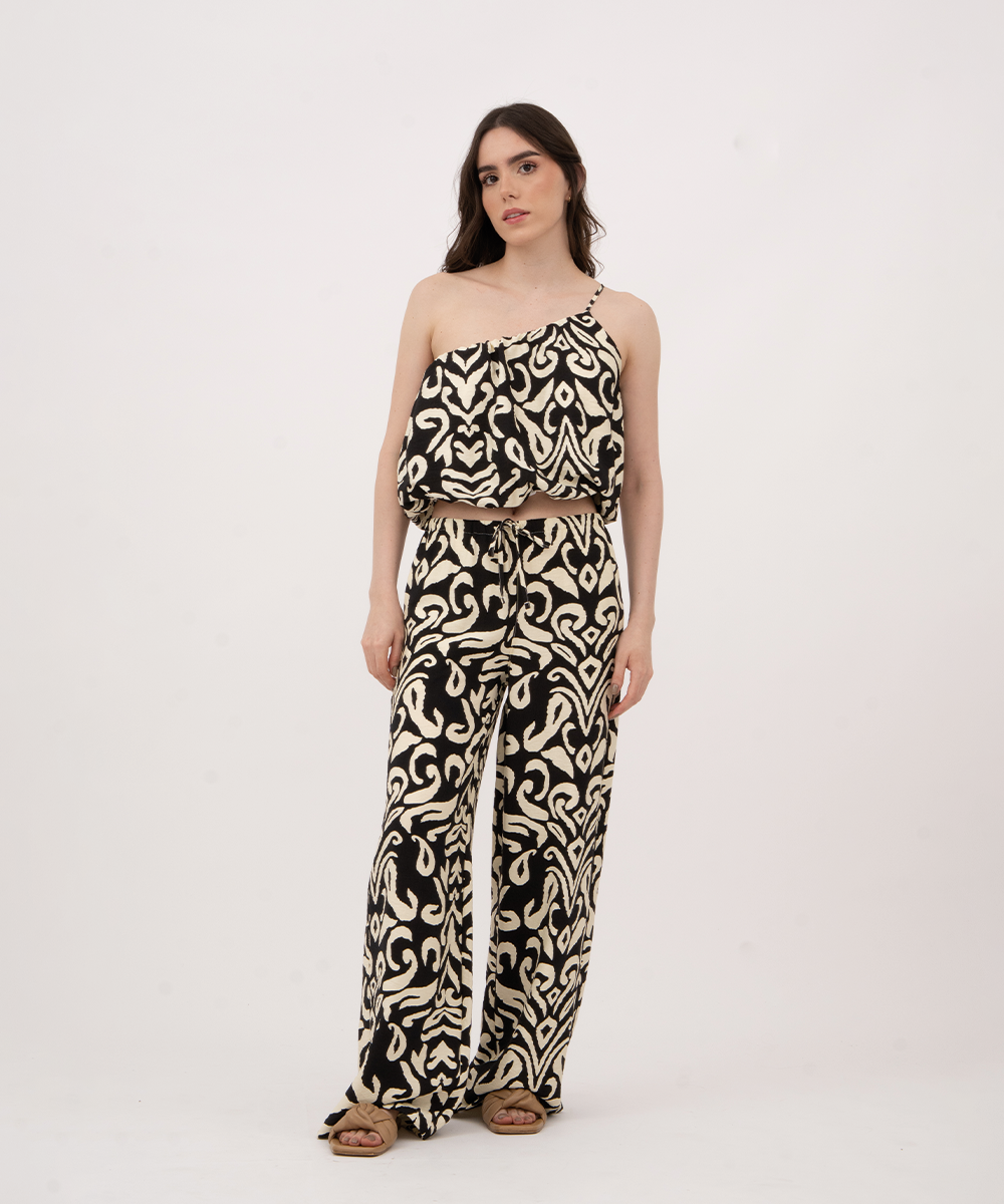 Pantalón resortado NEGRO