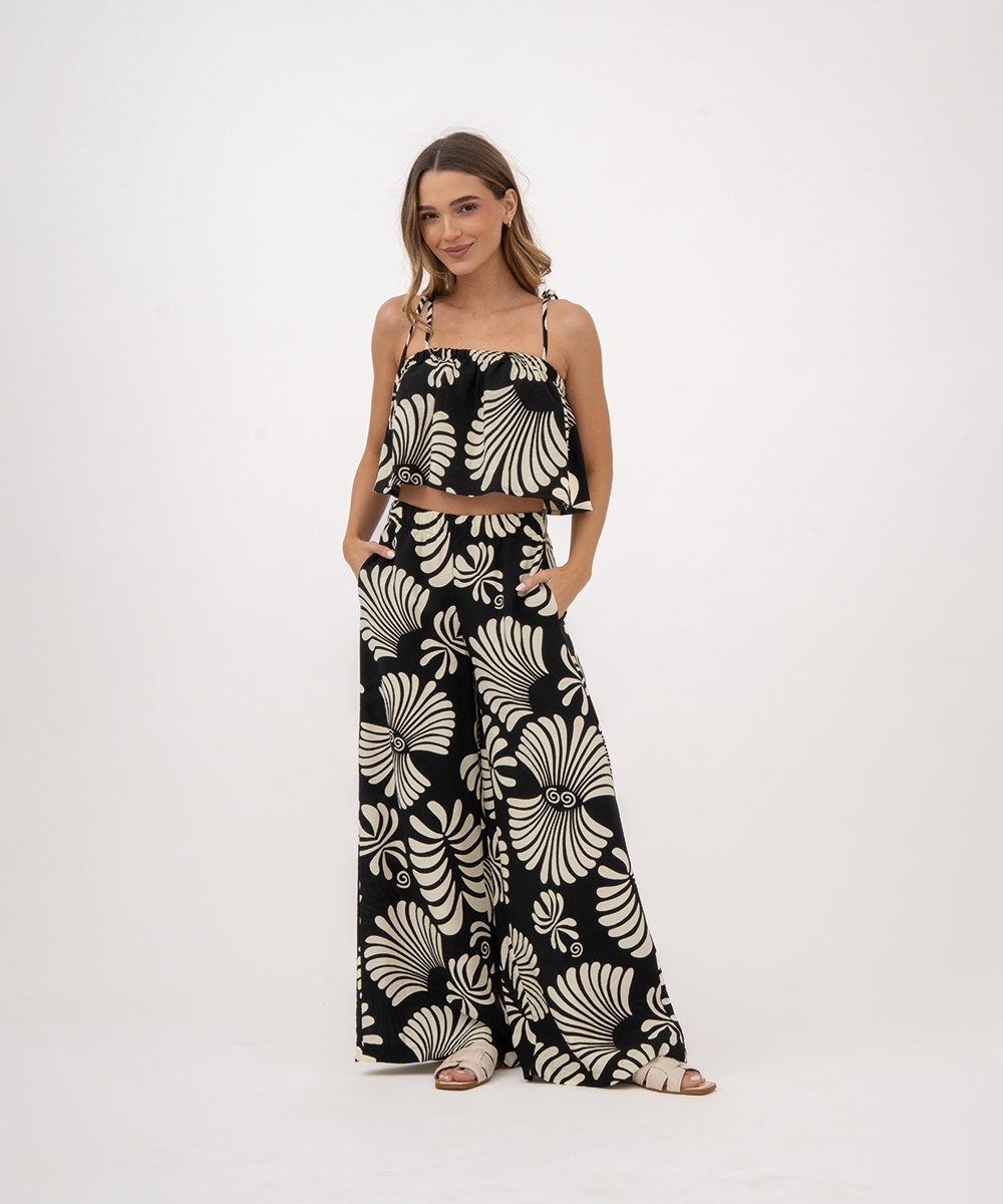 Pantalón resortado NEGRO