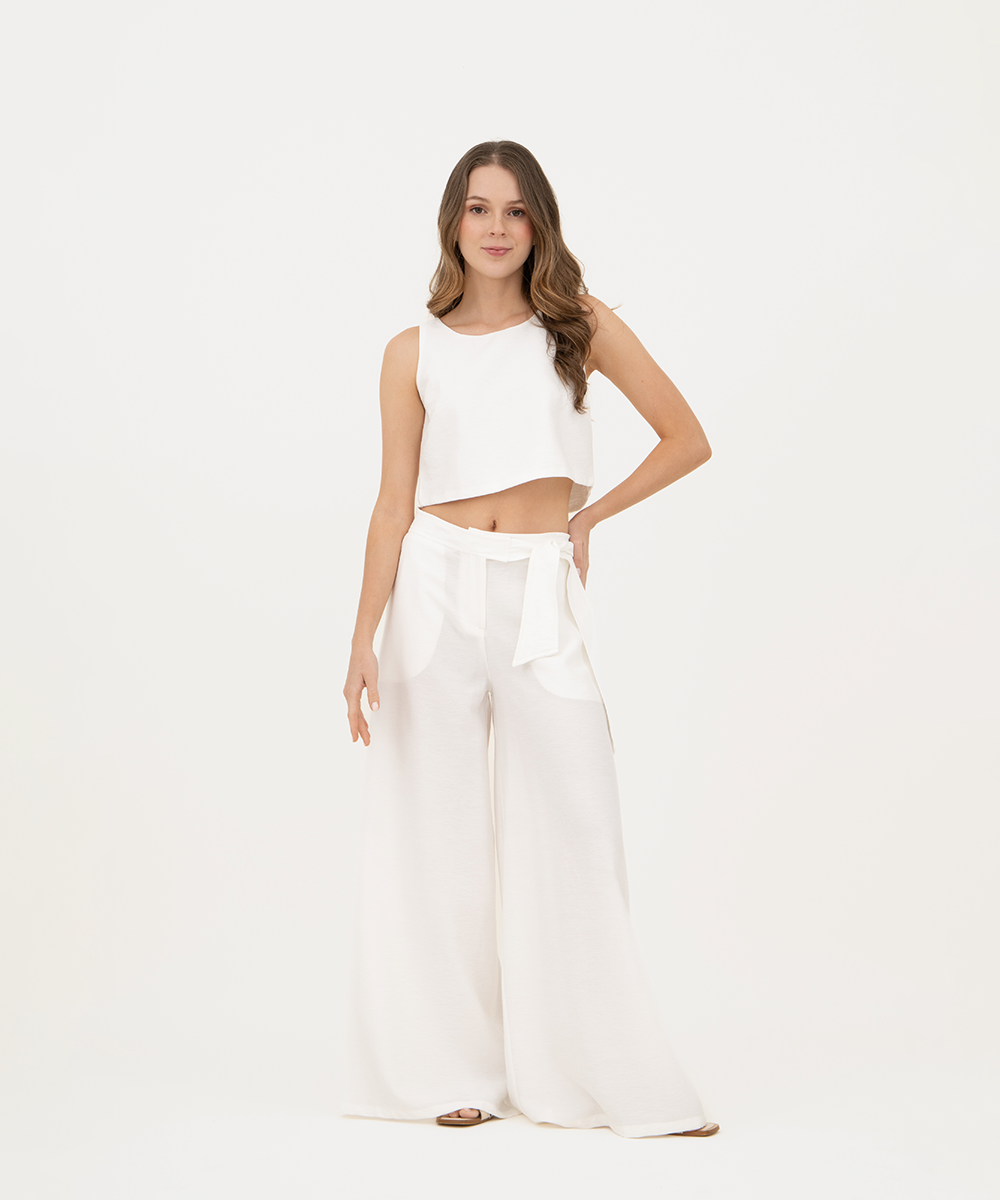 Pantalón palazzo tiro alto BLANCO