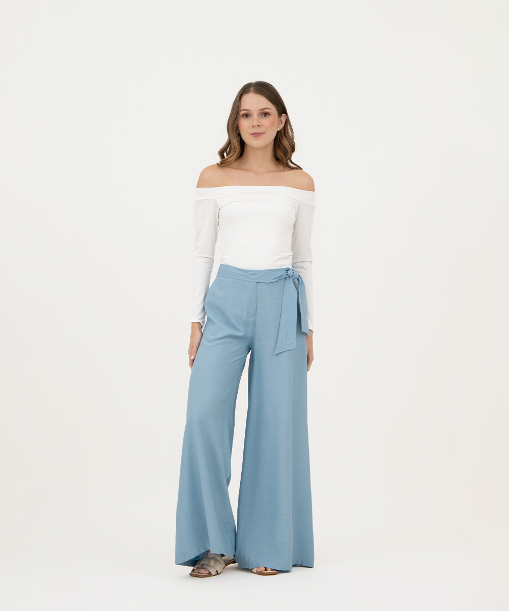 Pantalón palazzo tiro alto AZUL CIELO