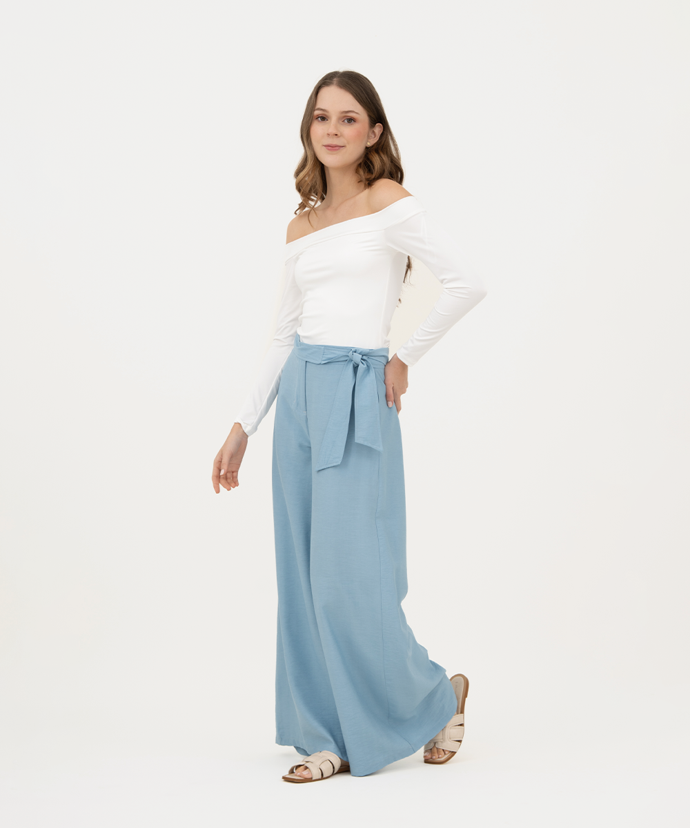 Pantalón palazzo tiro alto AZUL CIELO