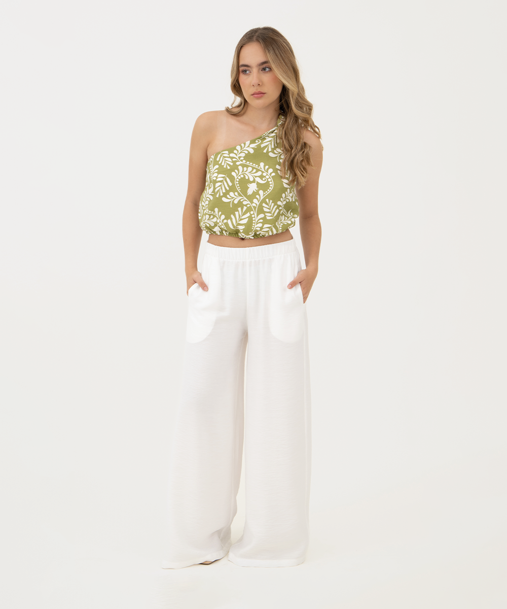 Pantalón resortado BLANCO