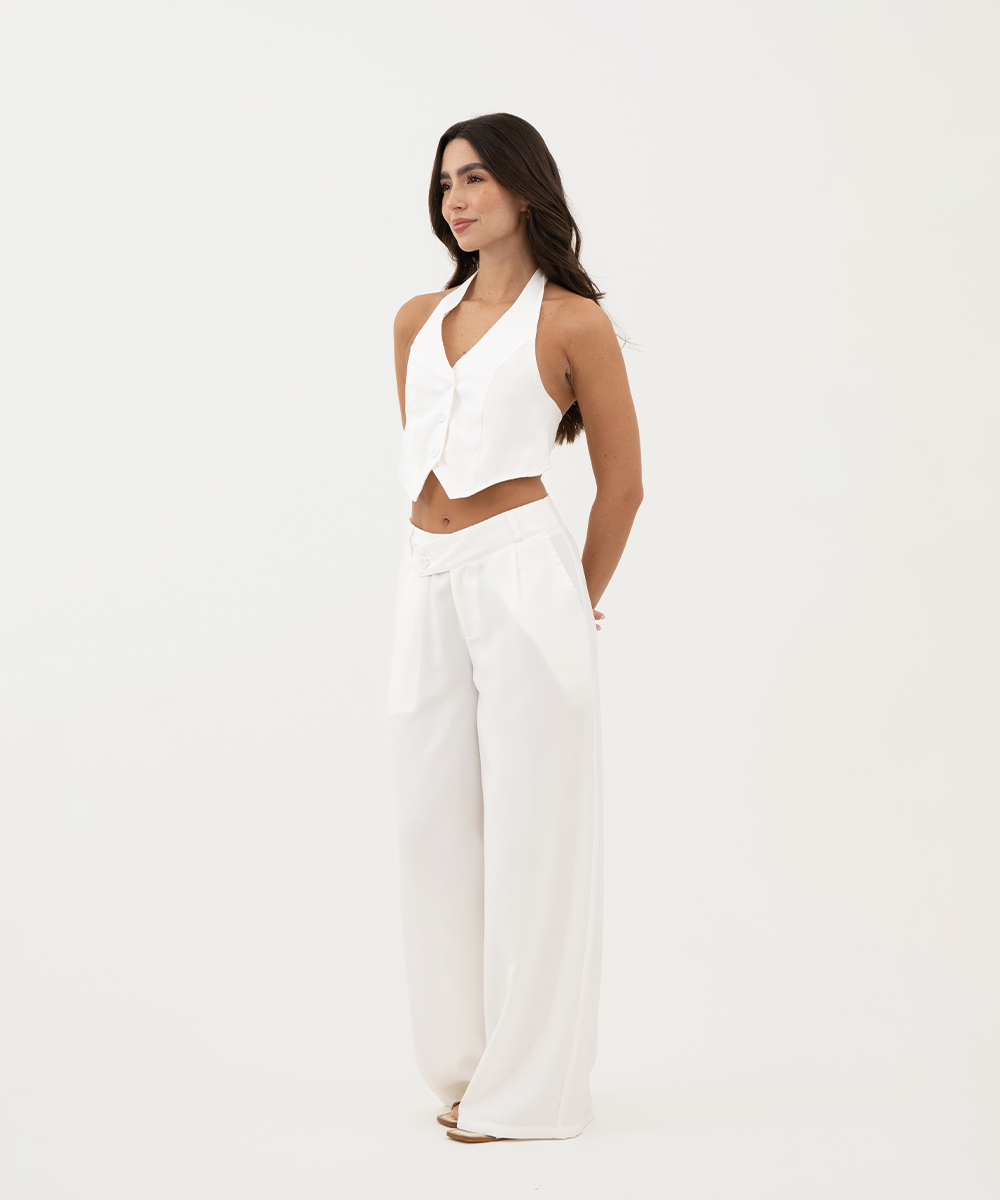 Pantalón pretina cruzada BLANCO