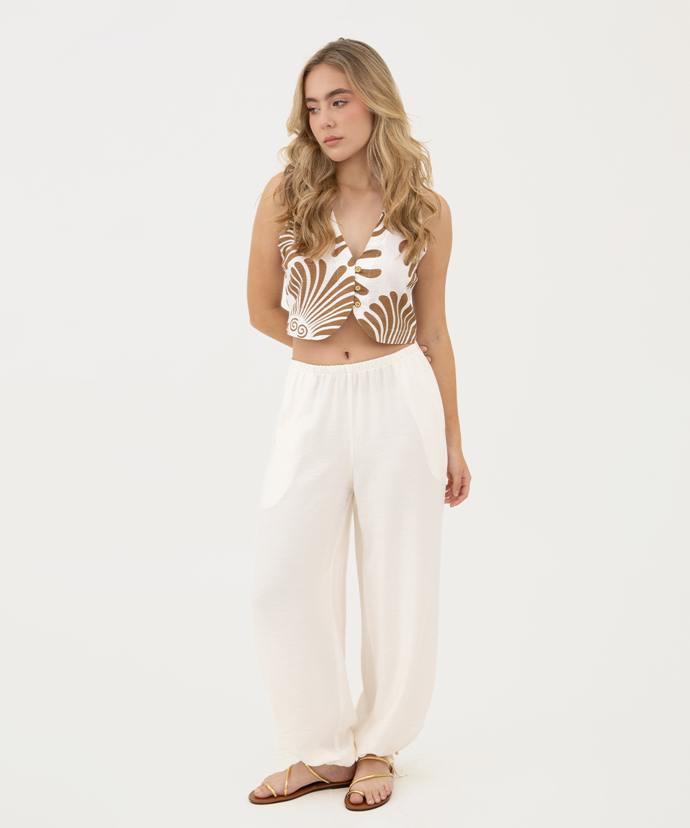Pantalón tiro medio elástico Blanco
