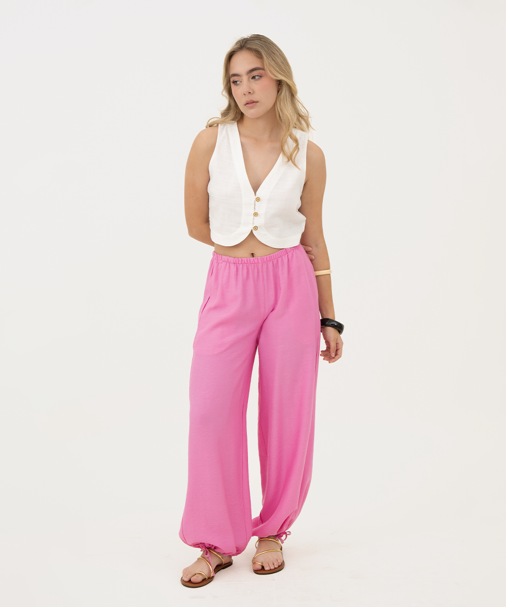 Pantalón tiro medio elástico Rosado