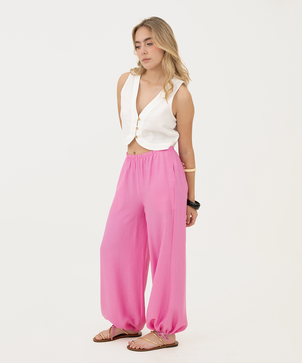 Pantalón tiro medio elástico Rosado