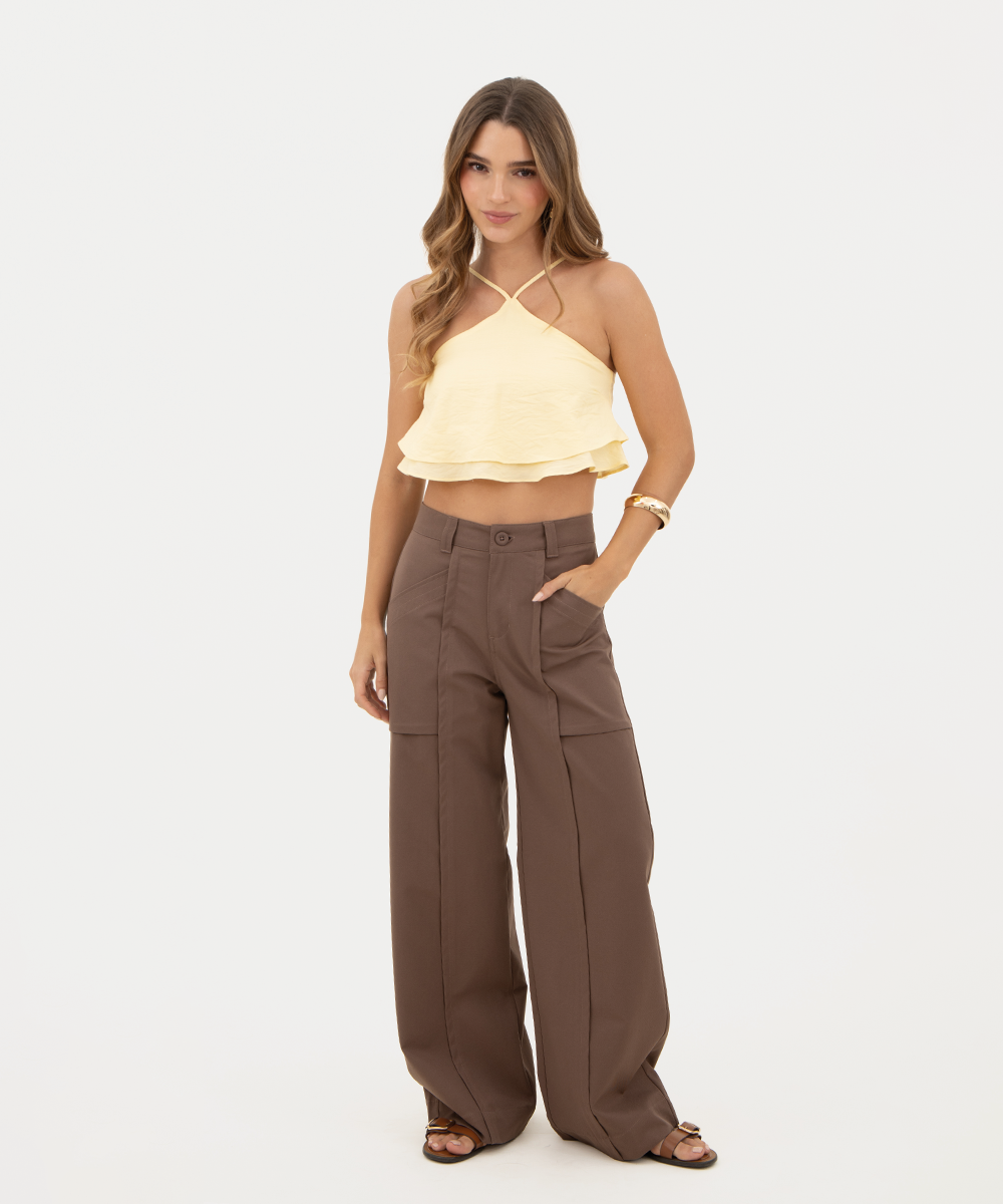 Pantalón corte con pestaña Chocolate