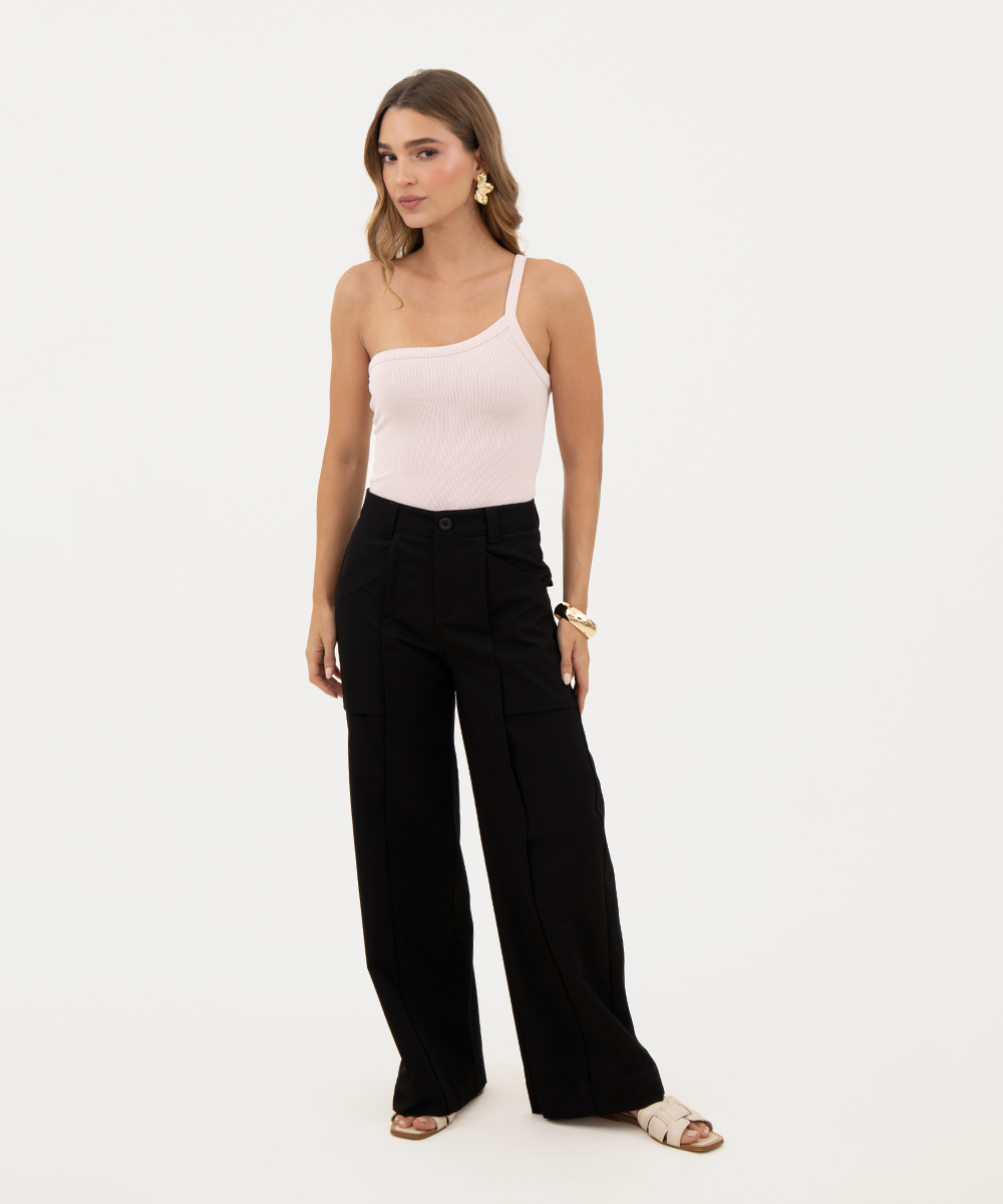 Pantalón corte con pestaña Negro