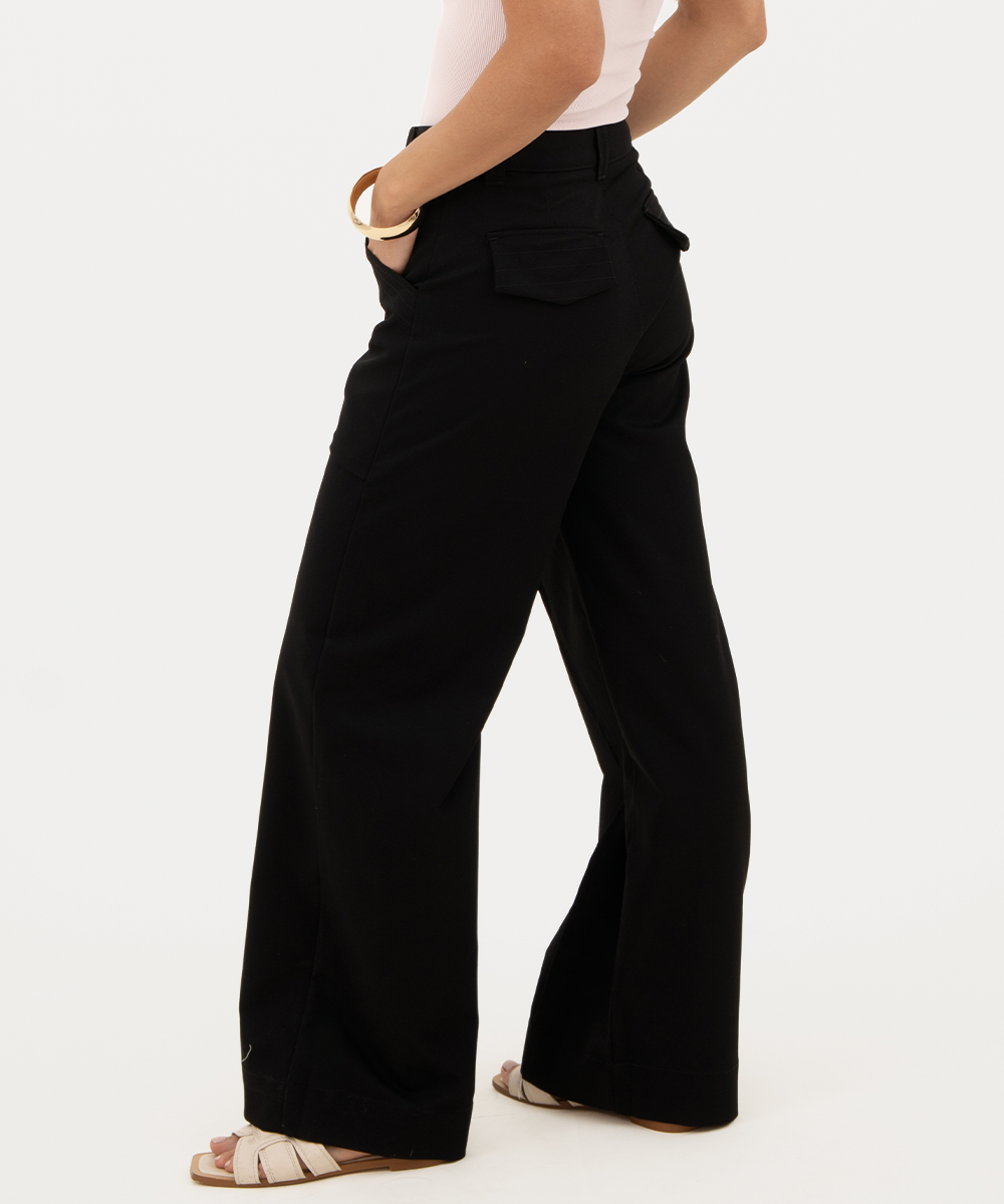 Pantalón corte con pestaña Negro