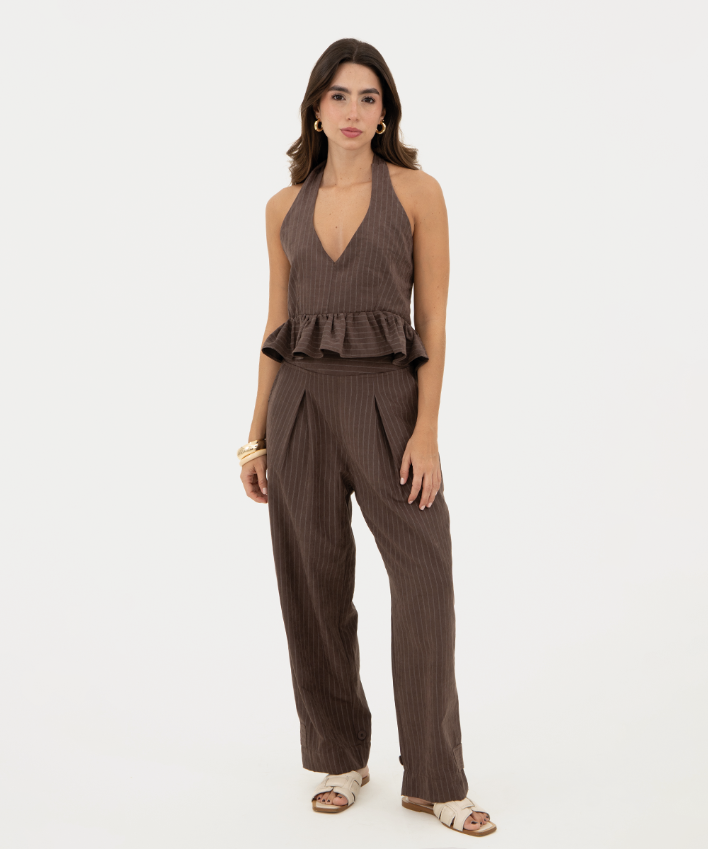 Pantalón de rayas bota ajustable Chocolate