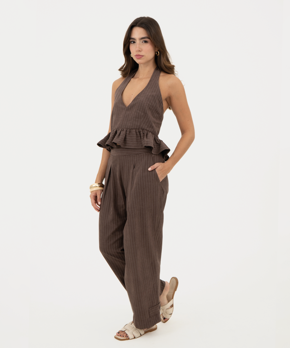 Pantalón de rayas bota ajustable Chocolate