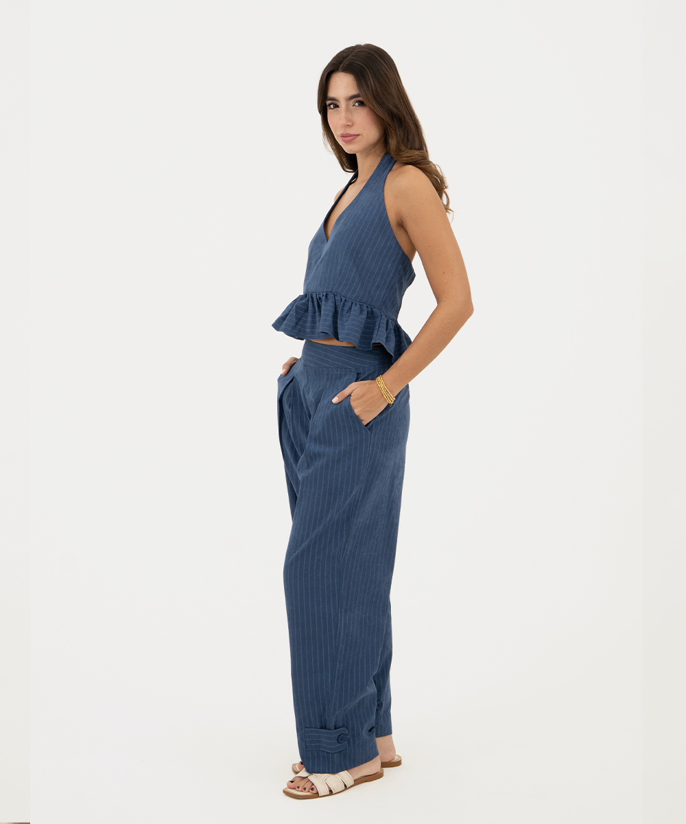 Pantalón de rayas bota ajustable Azul Profundo
