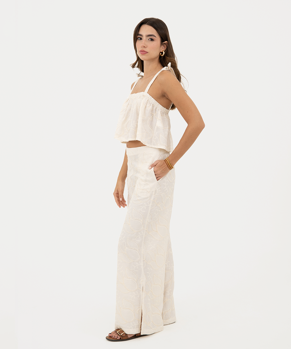 Pantalón con elástico Marfil