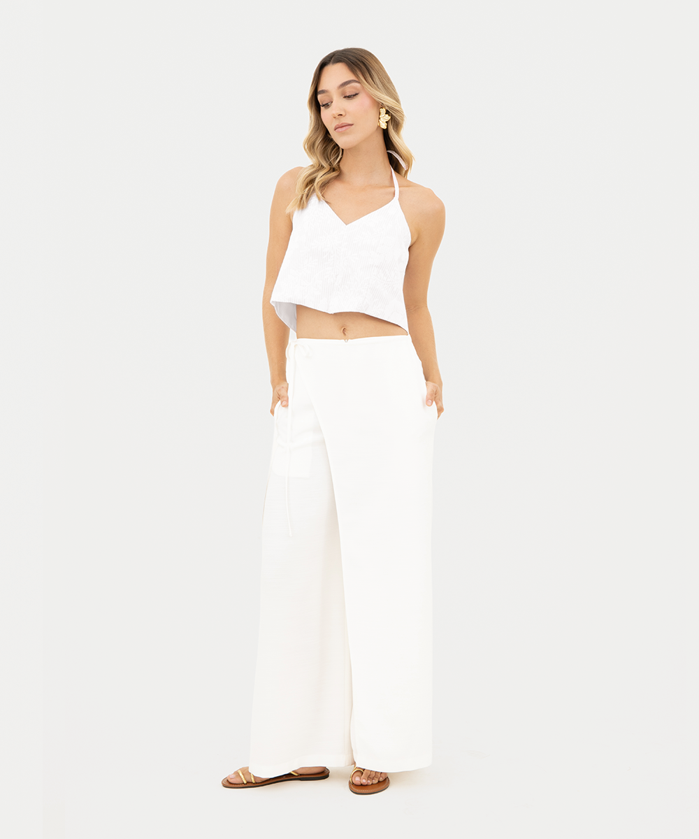 Pantalón fluido sobre capa Blanco