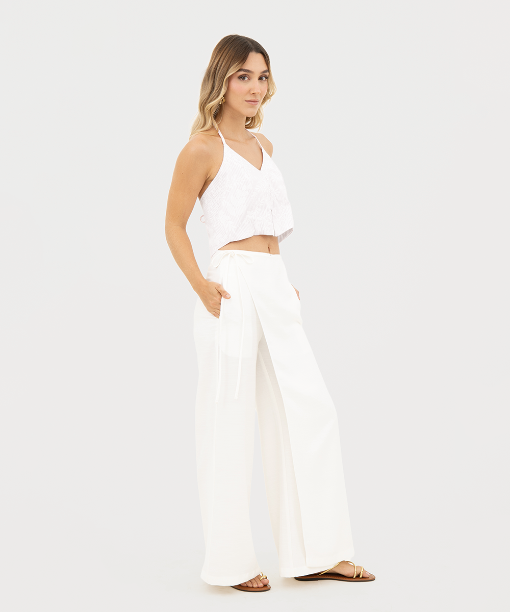 Pantalón fluido sobre capa Blanco