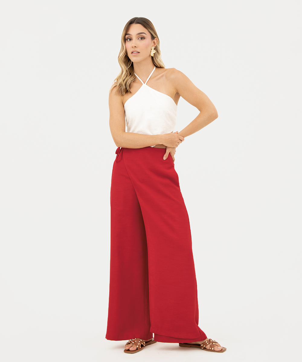 Pantalón fluido sobre capa Rojo