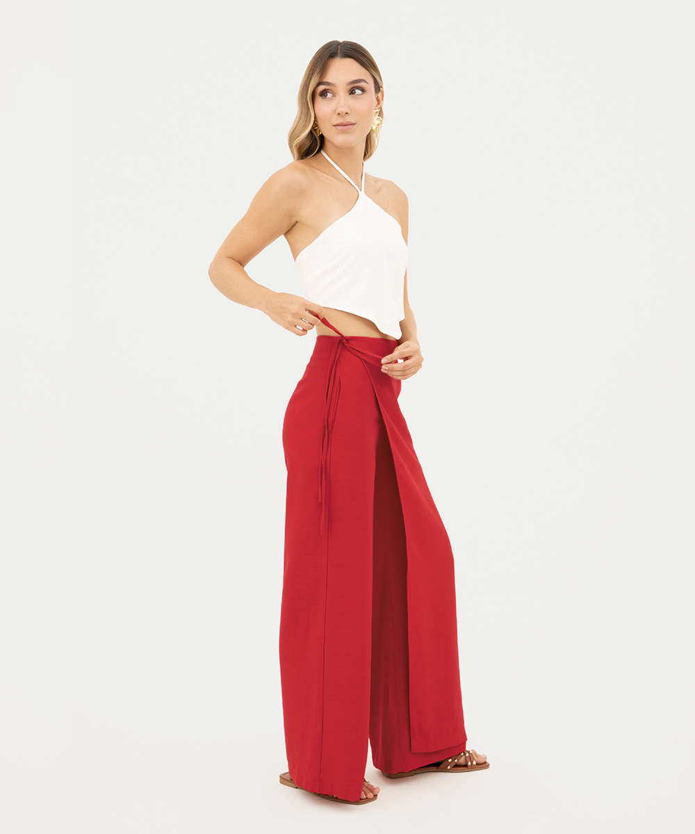 Pantalón fluido sobre capa Rojo