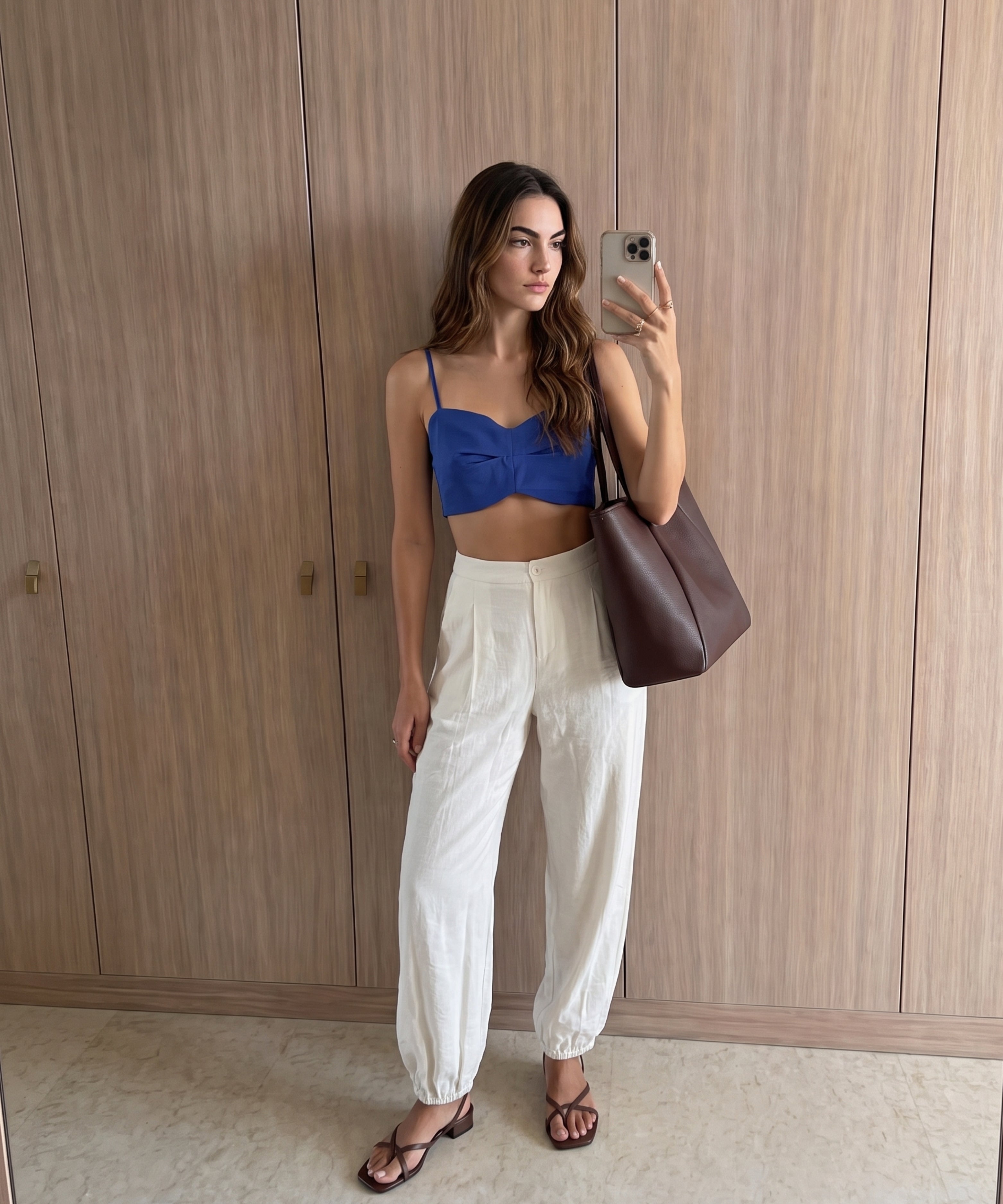 Pantalón resortado Blanco
