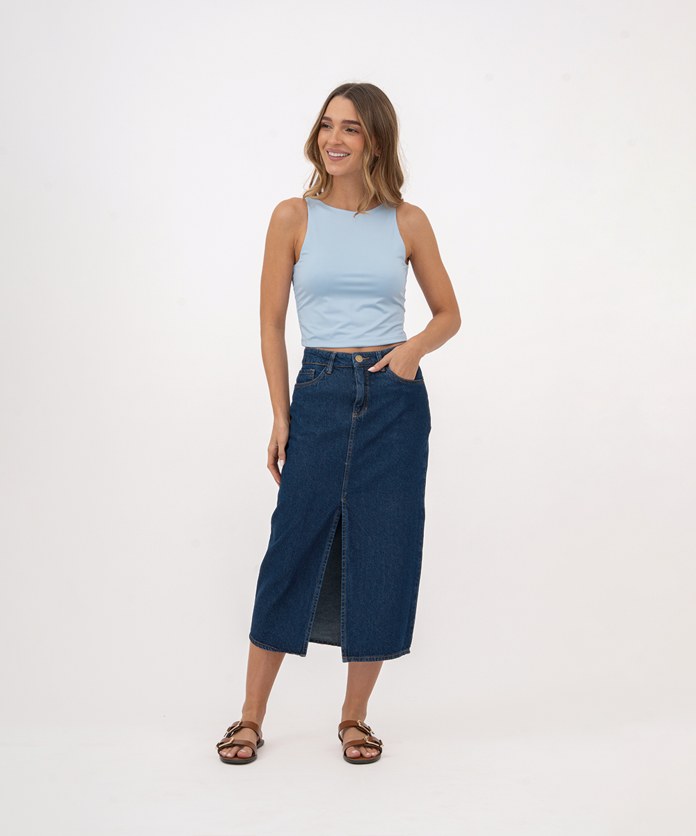 Falda índigo midi AZUL PROFUNDO