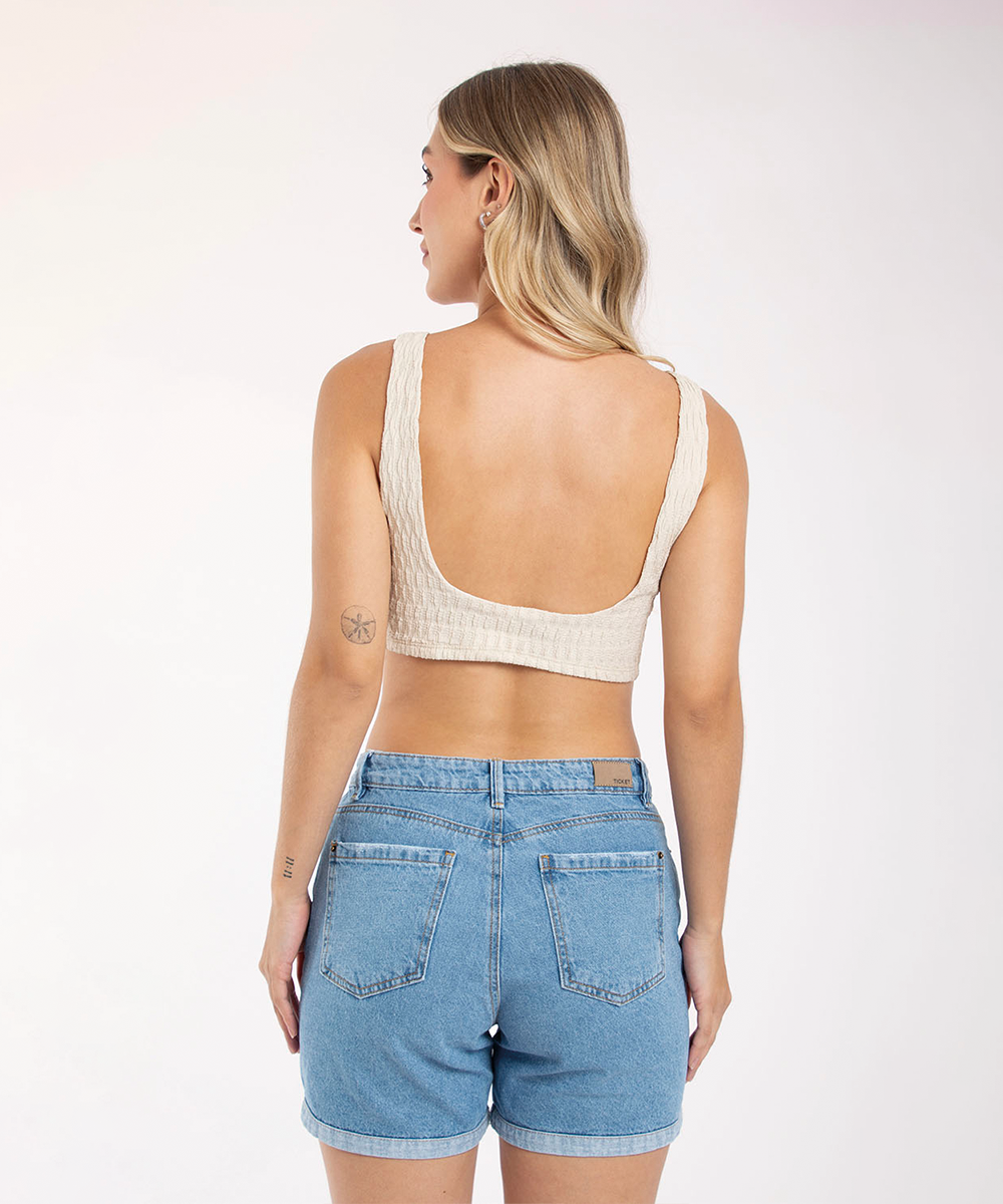 Short 5 Bolsillos Dobladillo Ancho Azul Radiante Short Índigos Para Mujer | Ticket Store Colombia 3