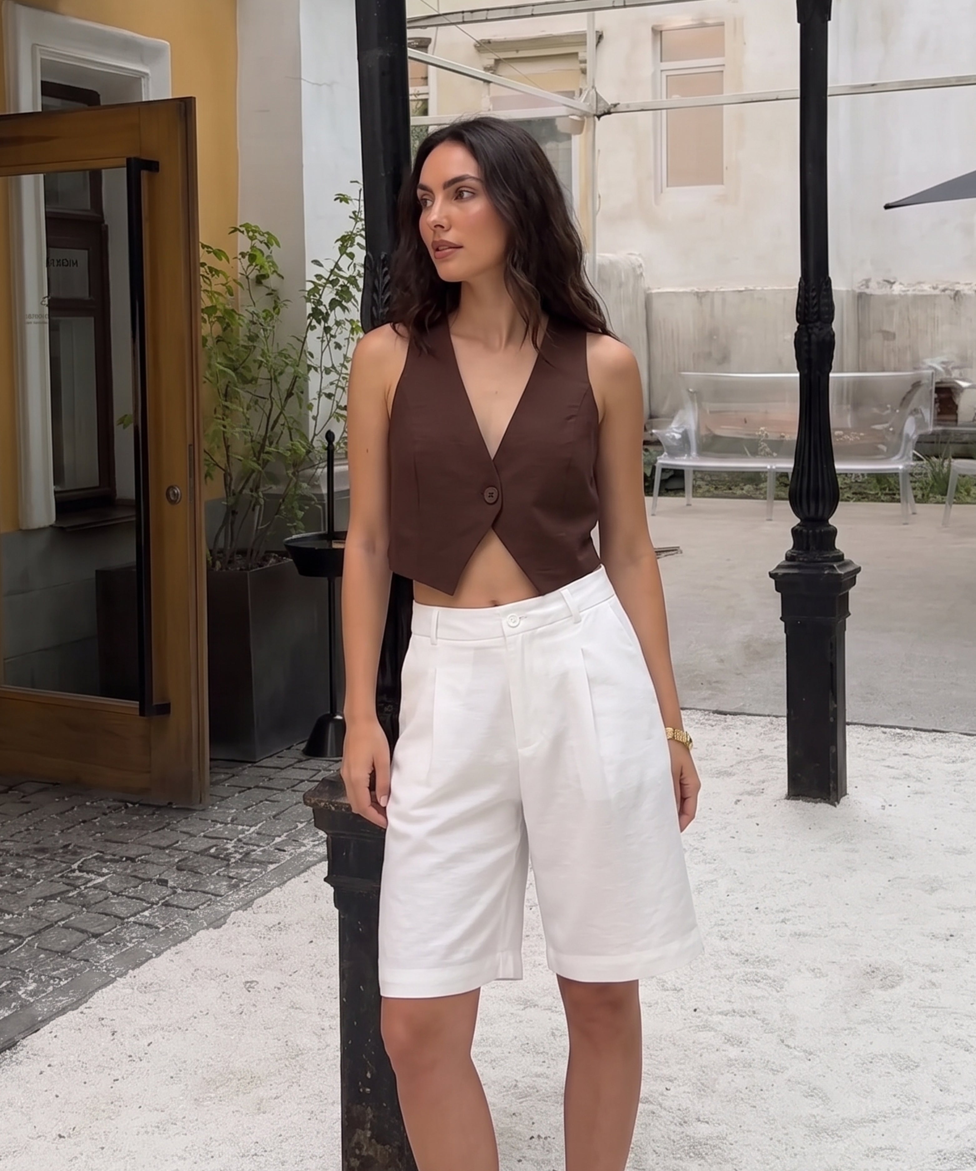 Bermuda tiro medio prenses Blanco