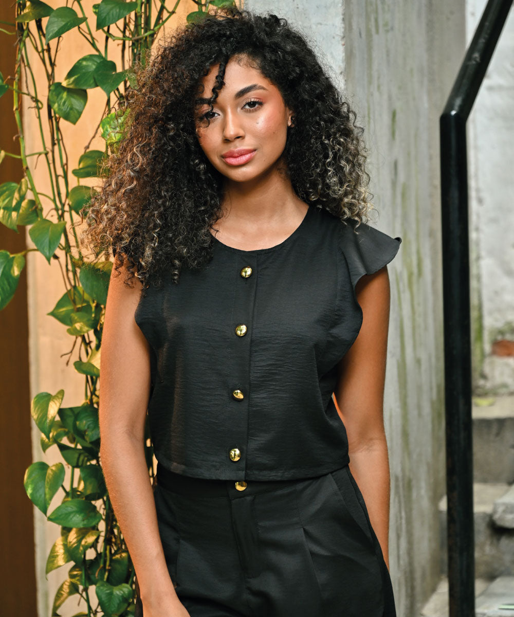 Blusa Manga Volante NEGRO