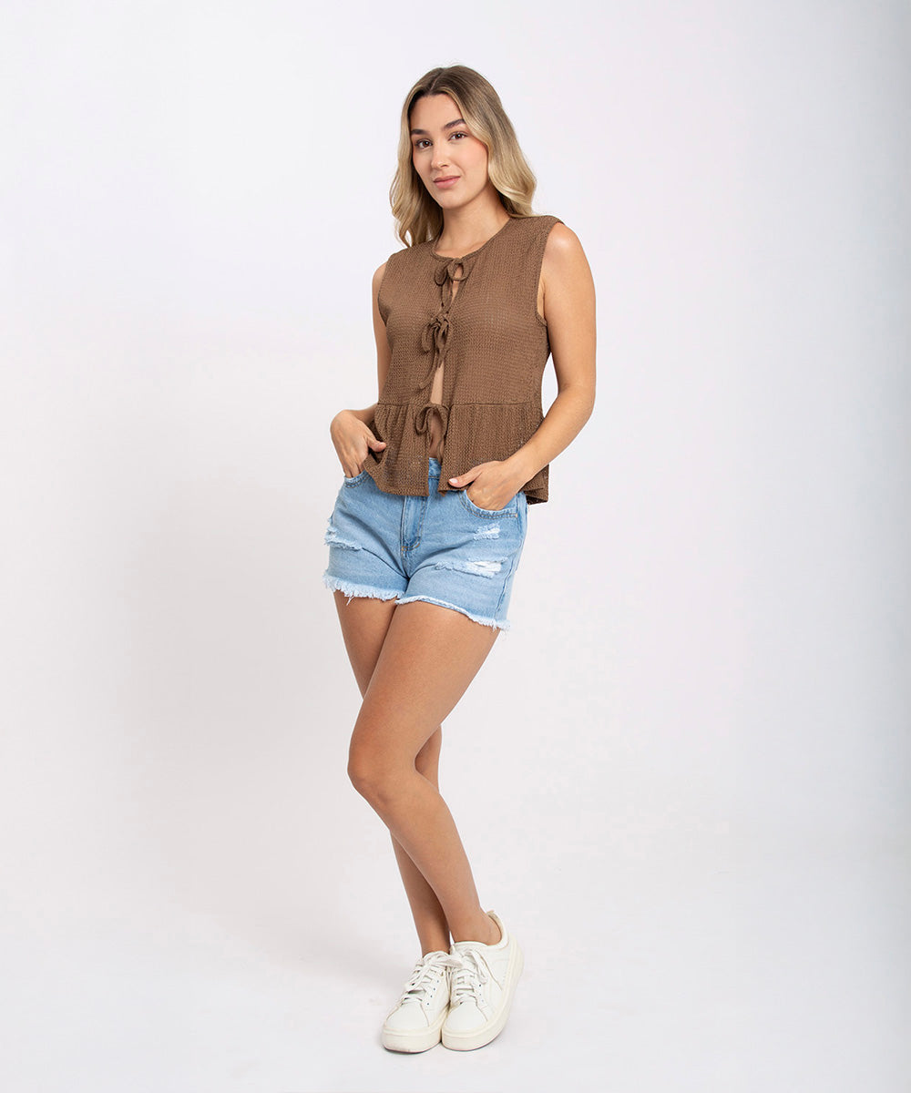 Blusa moño frente CHOCOLATE