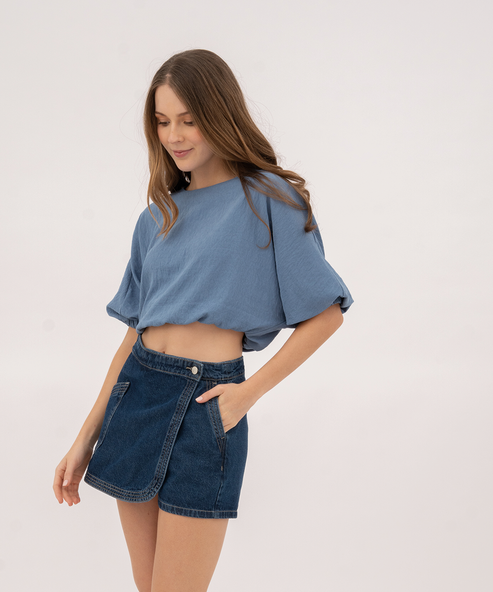 Blusa manga 3/4 resortada AZUL RADIANTE