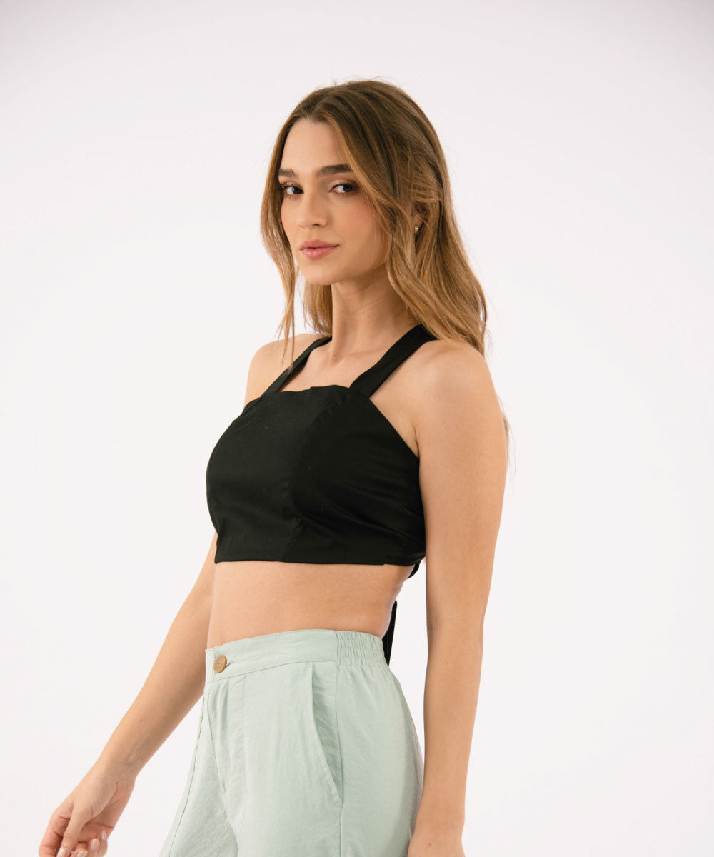 Crop Top Tira Lazo NEGRO