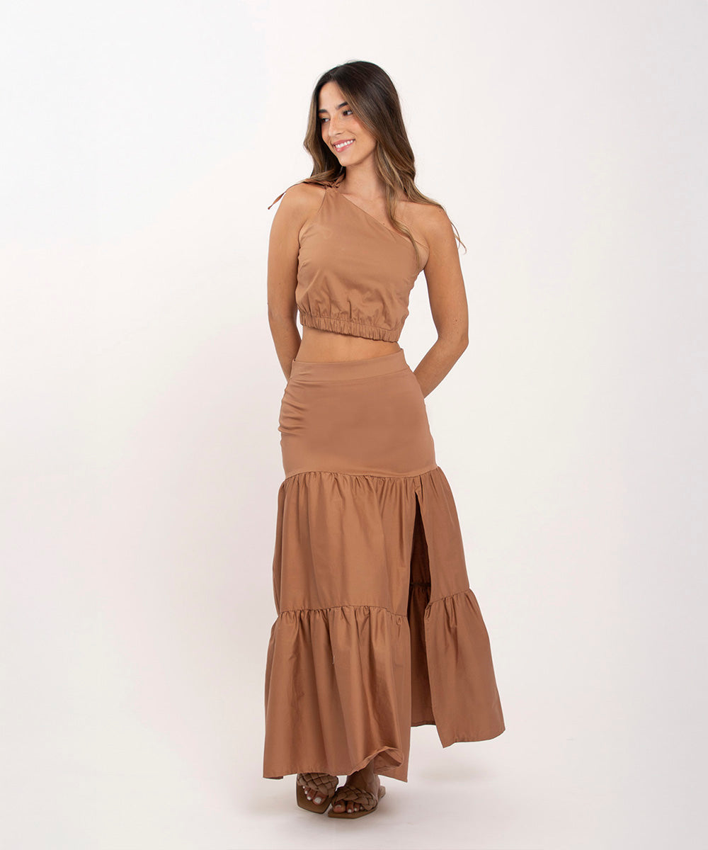 Blusa asimetrica lazo hombros CHOCOLATE
