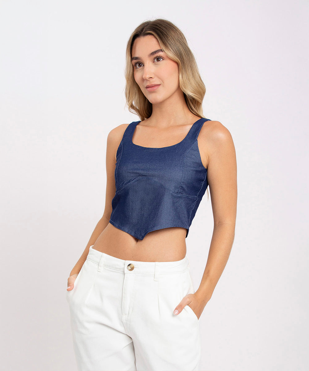 Blusa sisa con cortes AZUL PROFUNDO