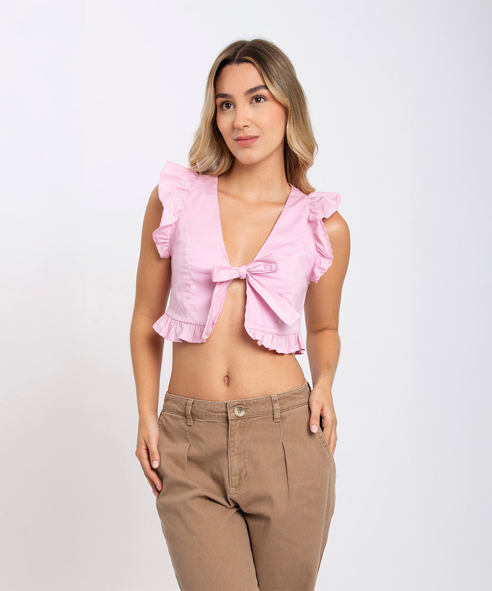 Blusa con moño y boleros ROSADO PASTEL
