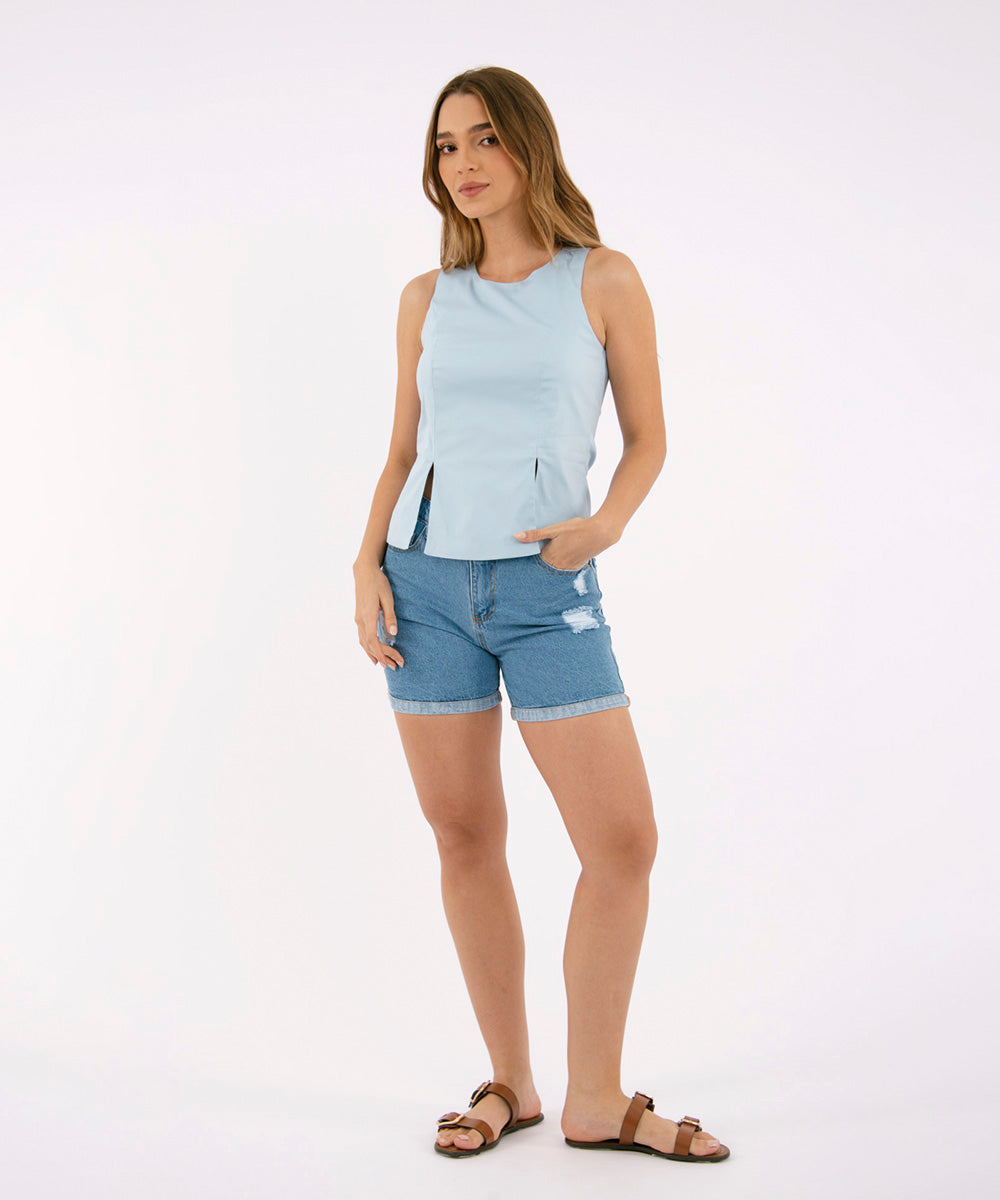 Blusa Cortes Con Aberturas AZUL CIELO