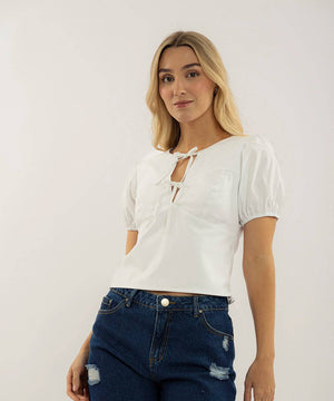 Blusa Con Moños En Escote Blanco Blusas Para Mujer | Ticket Store Colombia 1