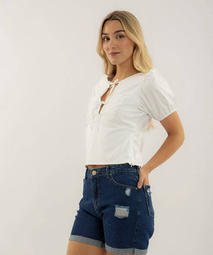 Blusa Con Moños En Escote Blanco Blusas Para Mujer | Ticket Store Colombia 3
