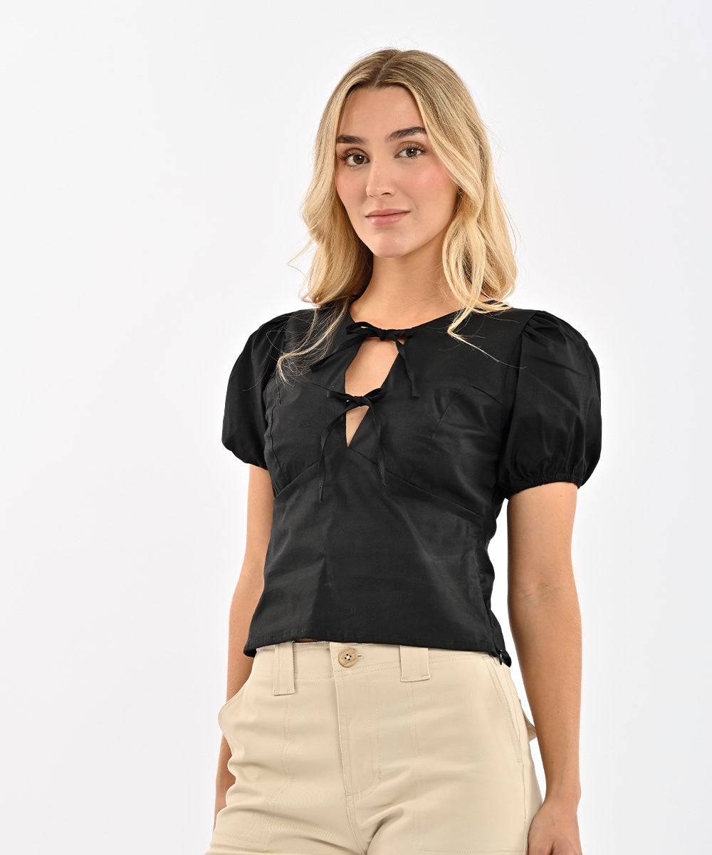 Blusa Con Moños En Escote Negro Blusas Para Mujer | Ticket Store Colombia 1