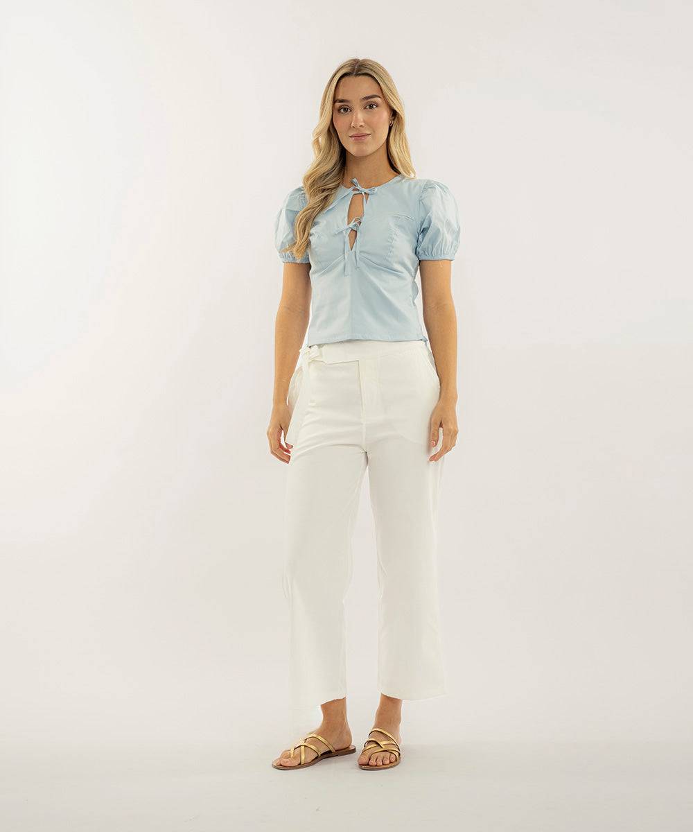 Blusa Con Moños En Escote Azul Cielo Blusas Para Mujer | Ticket Store Colombia 1