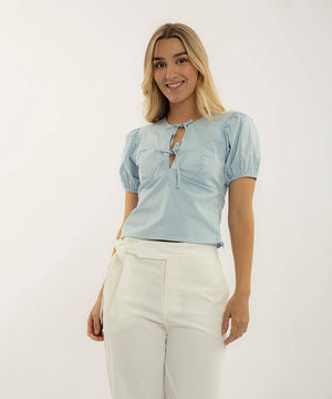 Blusa Con Moños En Escote Azul Cielo Blusas Para Mujer | Ticket Store Colombia 2