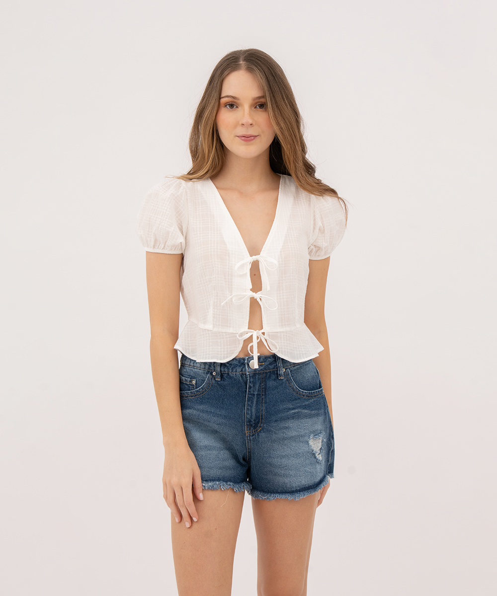 Blusa con lazos moño BLANCO
