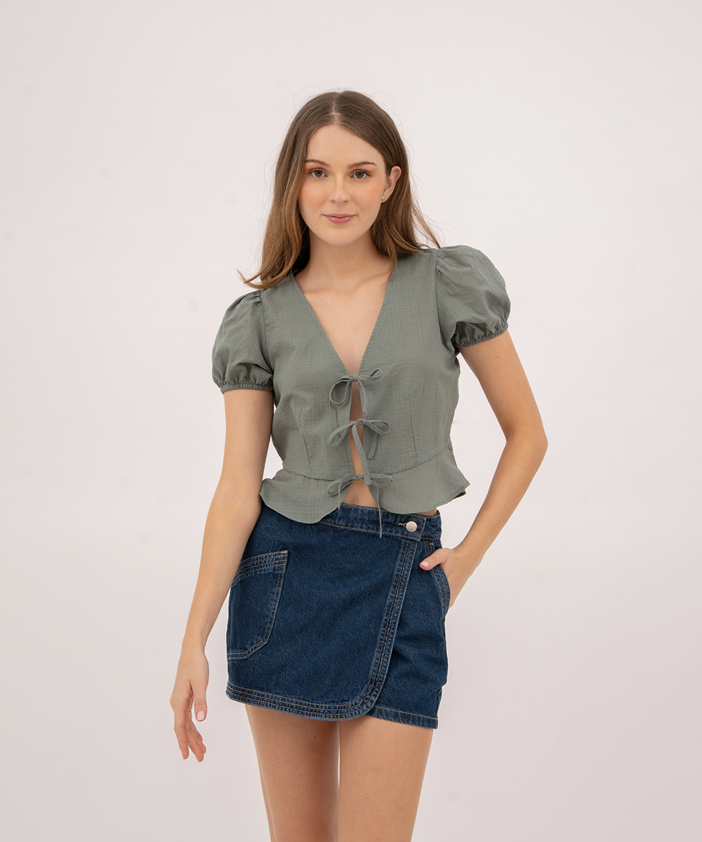 Blusa con lazos moño VERDE ESMERALDA